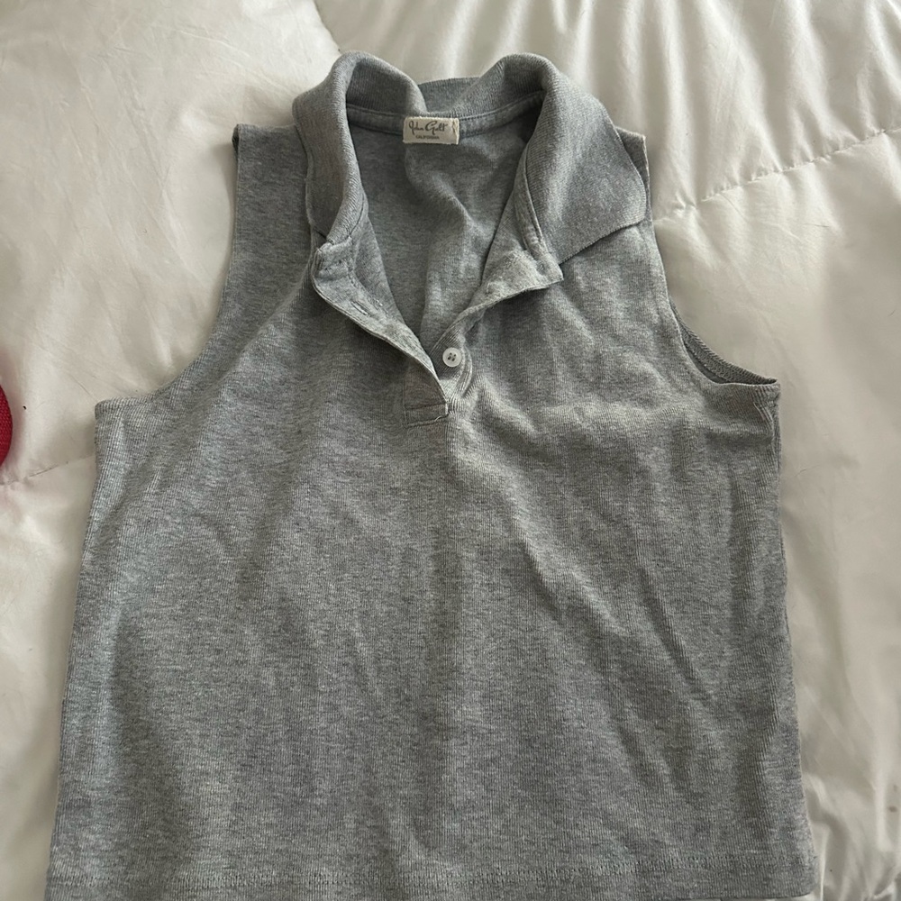 John Galt Brandy Melville Gray Sleeveless Collared Top